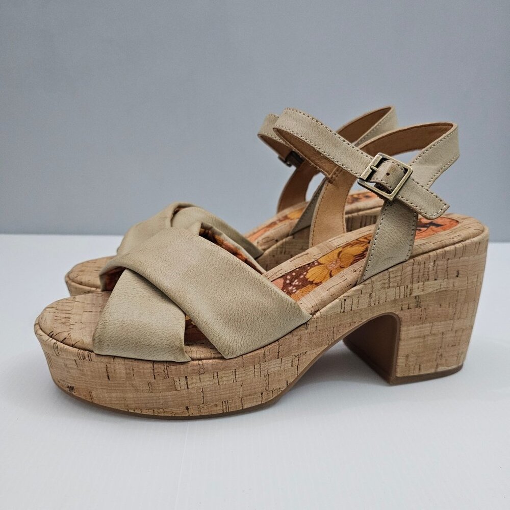 Korks By Kork Ease Calda Platform Sandal Women 10 Beige Cork Chunky Heel Y2K NEW - Picture 13 of 13